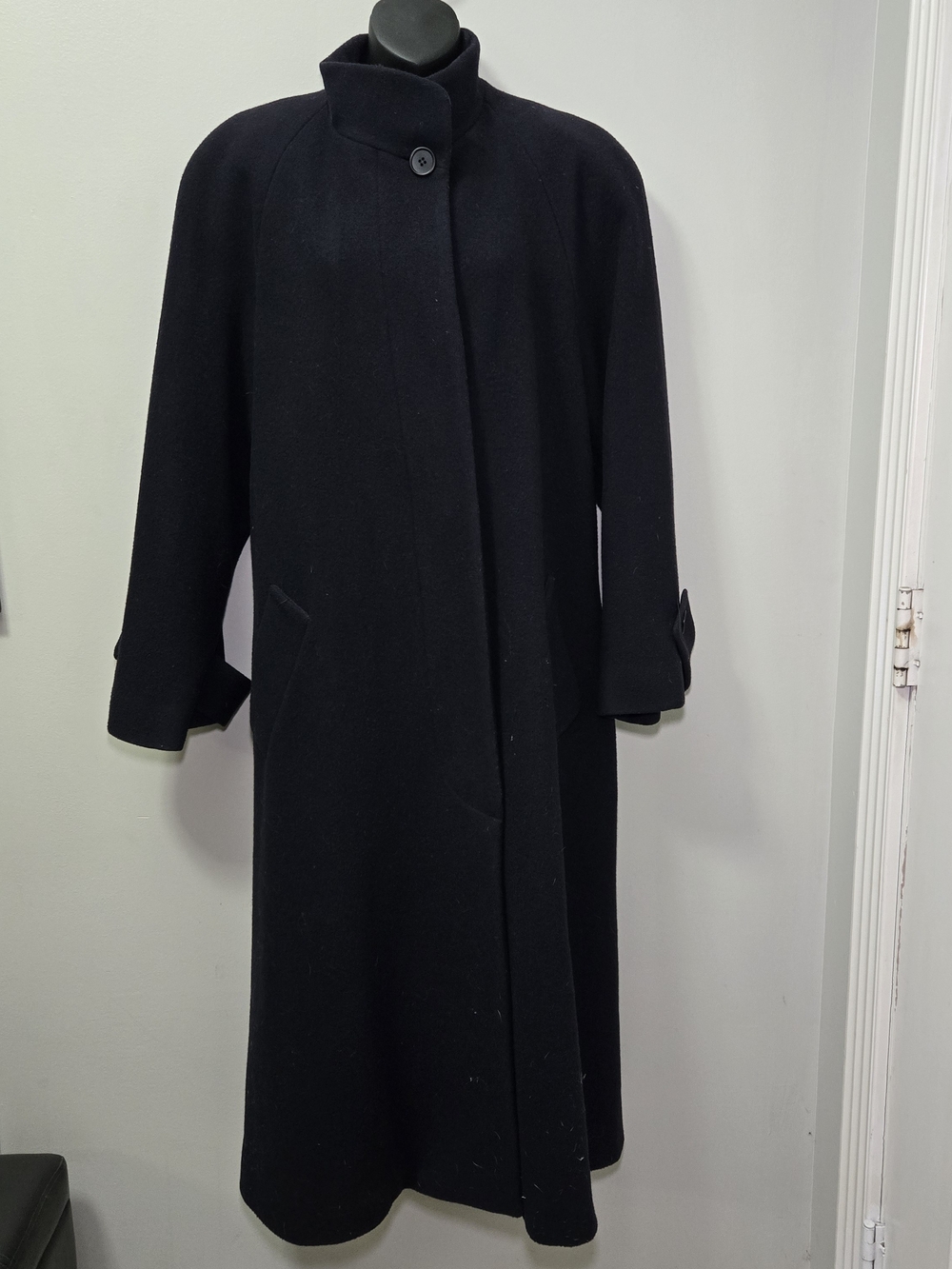 Vintage Perry Ellis 100% Wool Long Overcoat Navy ILGWU Union Made USA Womens 12